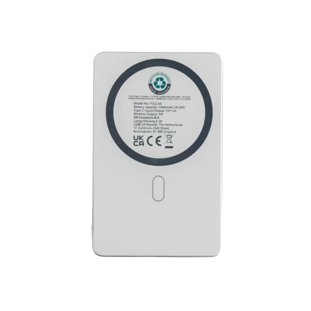 Orion magnetna prijenosna baterija od 5.000 mAh 5W od RCS recikliranog aluminija - XD Collection Srebrna 