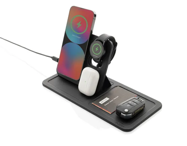 Swiss Peak 3u1 stolni organizator s bežičnim punjenjem od RCS recikliranog PU-a - Swiss Peak Crna 