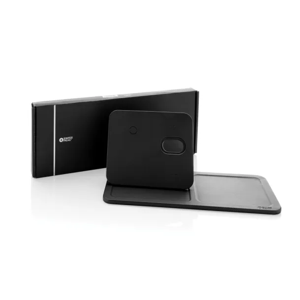 Swiss Peak 3 in 1 RCS recycled PU wireless charger desk tray - Swiss Peak Black 