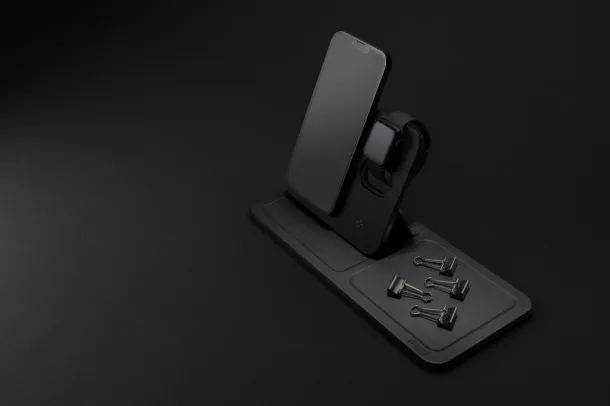 Swiss Peak 3u1 stolni organizator s bežičnim punjenjem od RCS recikliranog PU-a - Swiss Peak Crna 