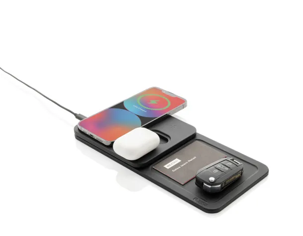 Swiss Peak 3 in 1 RCS recycled PU wireless charger desk tray - Swiss Peak Black 
