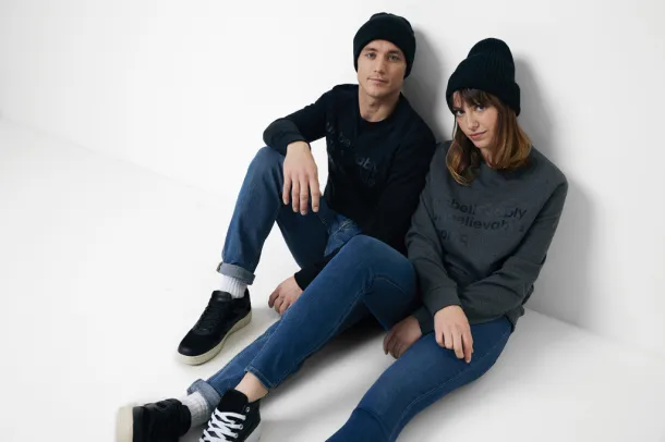  Iqoniq Denali recycled cotton crew neck undyed, natural raw - iqoniq heather anthracite