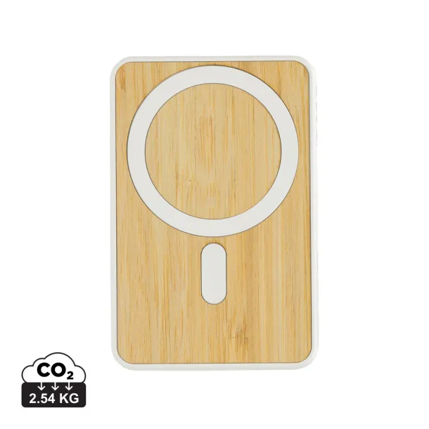 Zen magnetna prijenosna baterija od bambusa i RCS rplastike - 5 W, 5 000 mAh - XD Collection Bijela