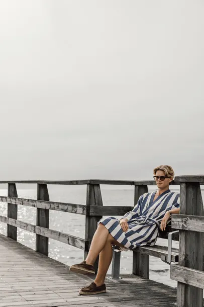 VINGA Ornos GRS hamam ogrtač L/XL - Vinga blue, white Bijela