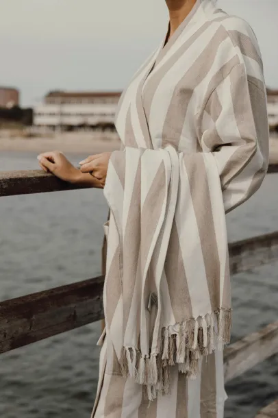 VINGA Ornos GRS hamam ogrtač L/XL - Vinga beige, white Bijela