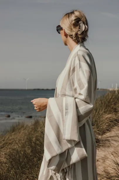VINGA Ornos GRS hamam ogrtač L/XL - Vinga beige, white Bijela