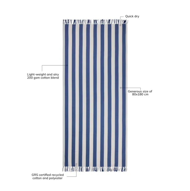  hammam ručnik od GRS recikliranog pamuka, 200 g/m² - Vinga blue, white Bijela