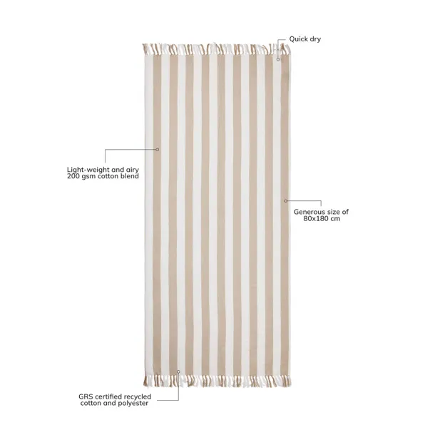  hammam ručnik od GRS recikliranog pamuka, 200 g/m² - Vinga beige, white Bijela