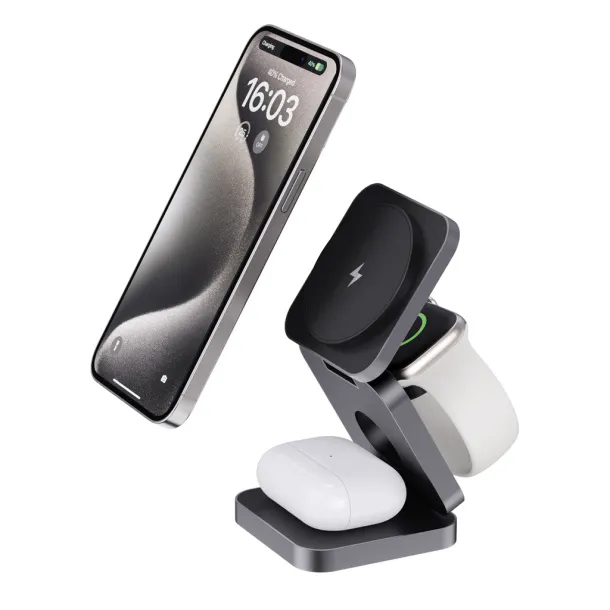 Terra RCS recycled aluminum foldable 3 in 1 15W charger - XD Xclusive Grey 