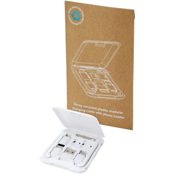 Savvy recycled plastic modular charging cable with phone holder White
