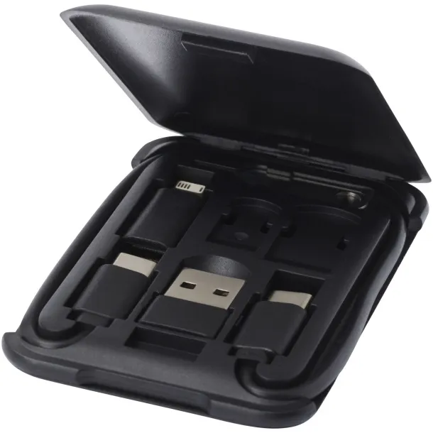 Savvy recycled plastic modular charging cable with phone holder Solid black