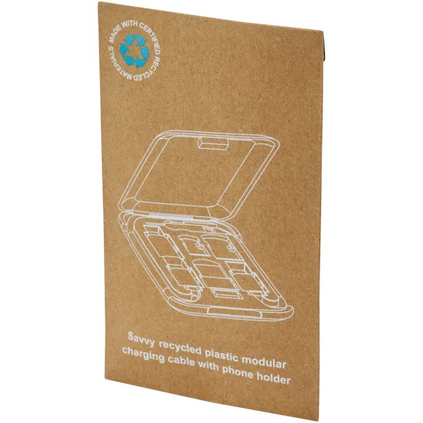 Savvy recycled plastic modular charging cable with phone holder Crna