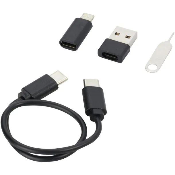 Savvy recycled plastic modular charging cable with phone holder Solid black