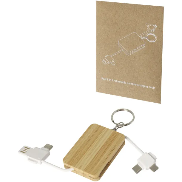 Reel 6-in-1 retractable bamboo key ring charging cable Natural