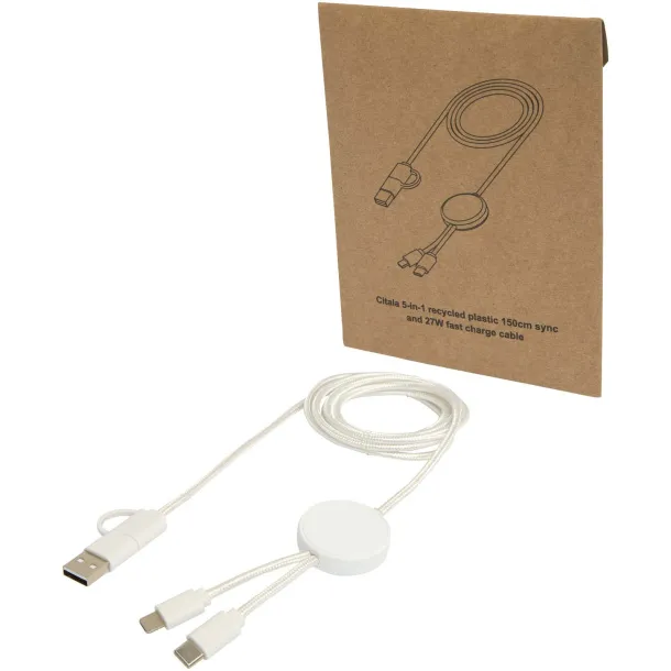 Citala 5-in-1 recycled plastic 150 cm data sync and 27W fast charge cable White