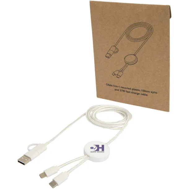 Citala 5-in-1 recycled plastic 150 cm data sync and 27W fast charge cable White