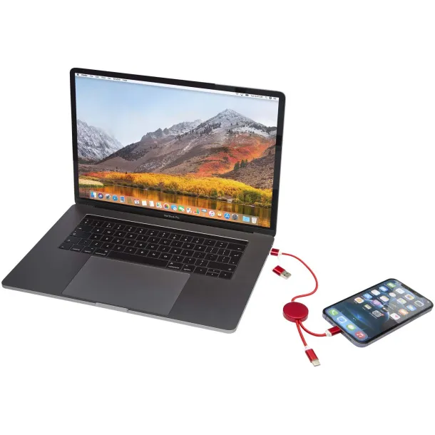 Alasia 5-in-1 recycled aluminium and plastic 30 cm data sync and 27W fast charge cable Red