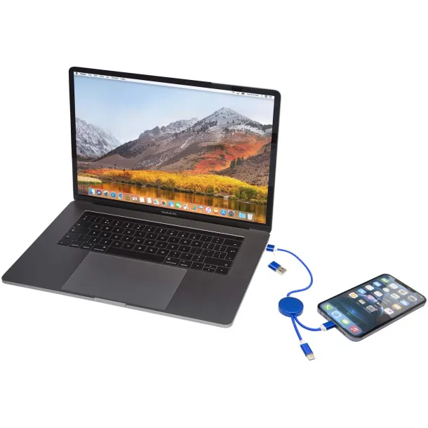 Alasia 5-in-1 recycled aluminium and plastic 30 cm data sync and 27W fast charge cable Royal blue