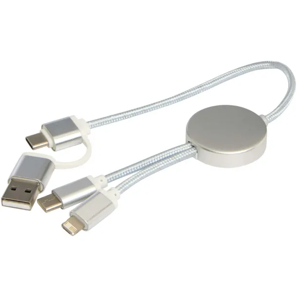 Alasia 5-in-1 recycled aluminium and plastic 30 cm data sync and 27W fast charge cable Silver