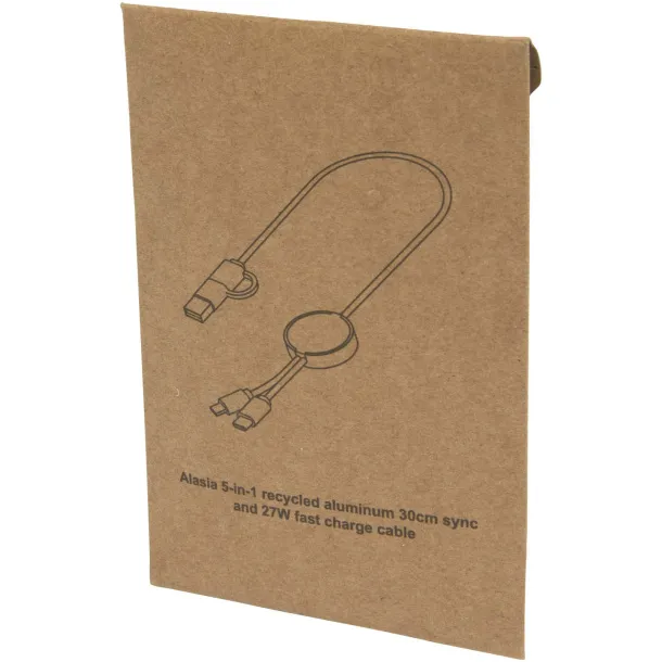 Alasia 5-in-1 recycled aluminium and plastic 30 cm data sync and 27W fast charge cable Silver
