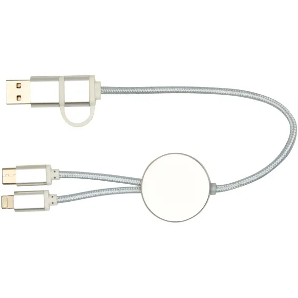 Alasia 5-in-1 recycled aluminium and plastic 30 cm data sync and 27W fast charge cable Silver
