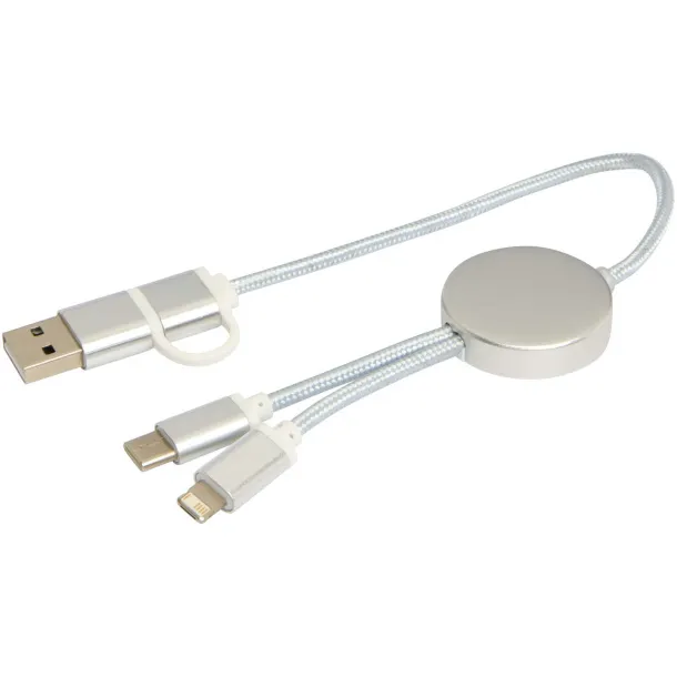 Alasia 5-in-1 recycled aluminium and plastic 30 cm data sync and 27W fast charge cable Silver