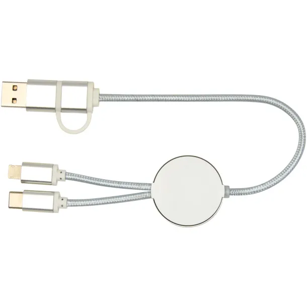 Alasia 5-in-1 recycled aluminium and plastic 30 cm data sync and 27W fast charge cable Silver