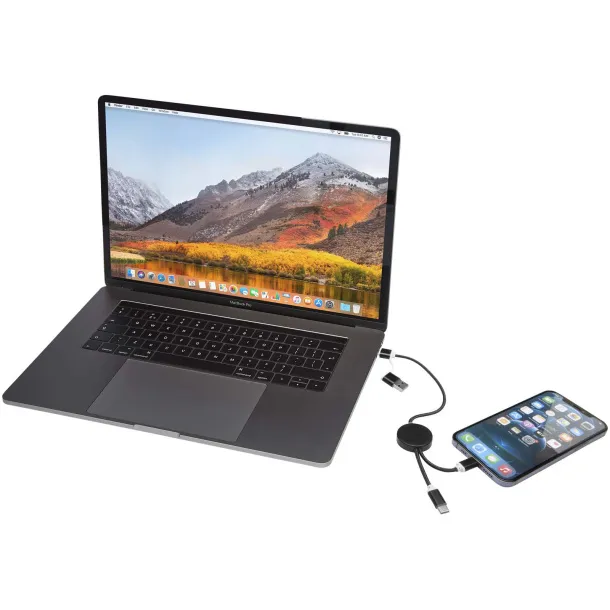 Alasia 5-in-1 recycled aluminium and plastic 30 cm data sync and 27W fast charge cable Solid black