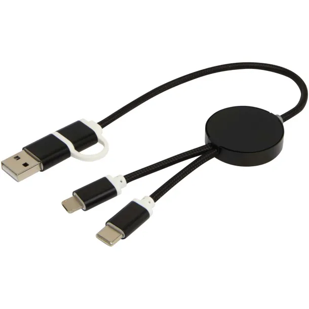 Alasia 5-in-1 recycled aluminium and plastic 30 cm data sync and 27W fast charge cable Solid black