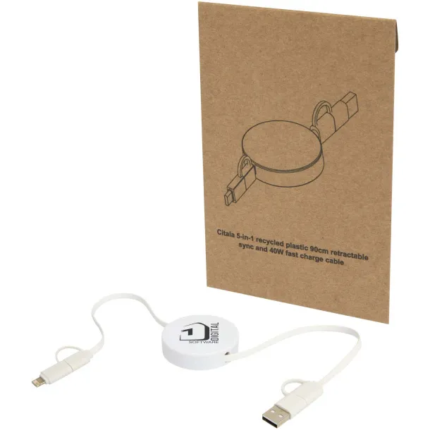 Citala 5-in-1 recycled plastic 90 cm retractable data sync and 40W fast charge cable White