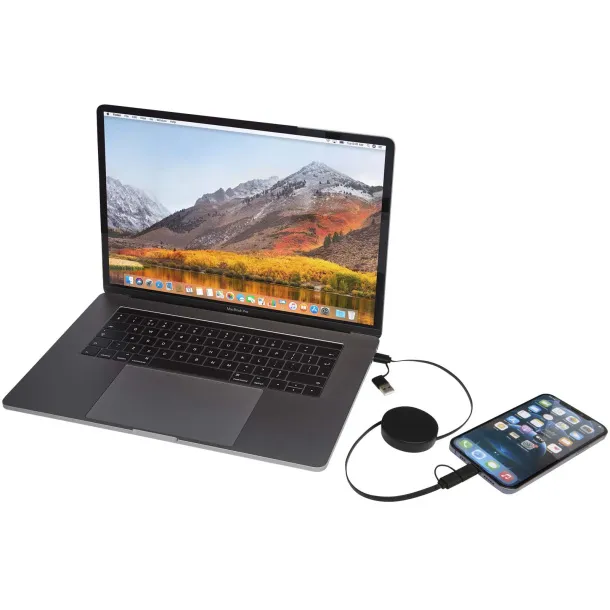 Citala 5-in-1 recycled plastic 90 cm retractable data sync and 40W fast charge cable Solid black