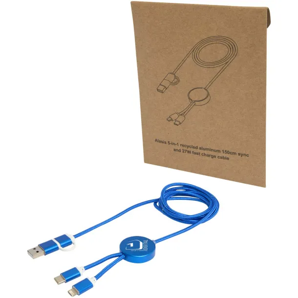 Alasia 5-in-1 recycled aluminium and plastic 150 cm data sync and 27W fast charge cable Royal blue
