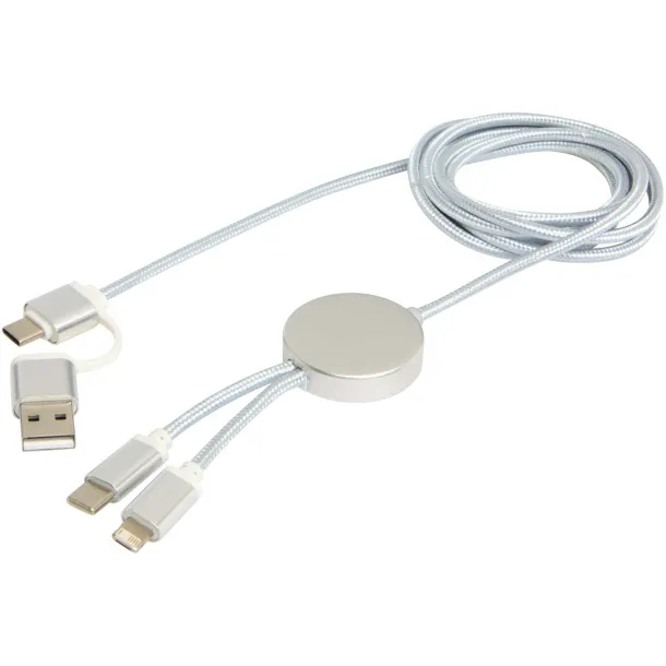 Alasia 5-in-1 recycled aluminium and plastic 150 cm data sync and 27W fast charge cable Silver