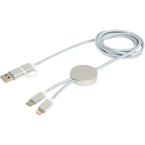 Alasia 5-in-1 recycled aluminium and plastic 150 cm data sync and 27W fast charge cable Silver