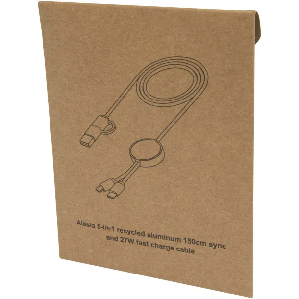 Alasia 5-in-1 recycled aluminium and plastic 150 cm data sync and 27W fast charge cable Silver