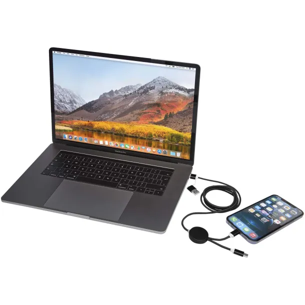 Alasia 5-in-1 recycled aluminium and plastic 150 cm data sync and 27W fast charge cable Solid black