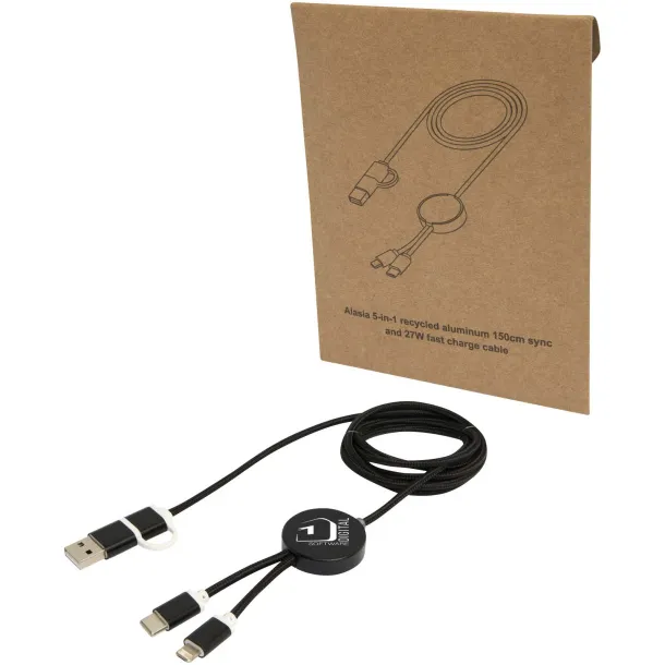 Alasia 5-in-1 recycled aluminium and plastic 150 cm data sync and 27W fast charge cable Solid black