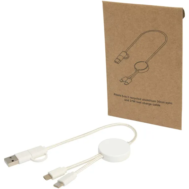 Citala 5-in-1 recycled plastic 30 cm data sync and 27W fast charge cable White