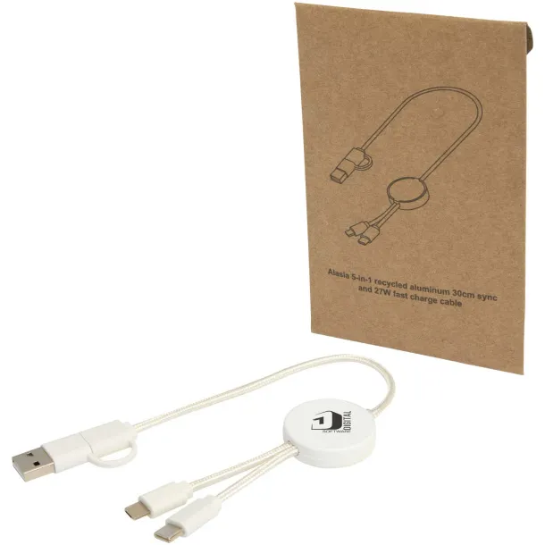 Citala 5-in-1 recycled plastic 30 cm data sync and 27W fast charge cable White
