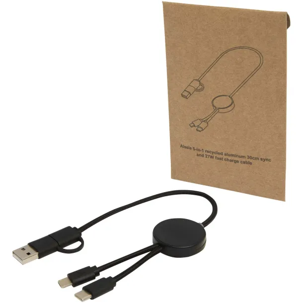 Citala 5-in-1 recycled plastic 30 cm data sync and 27W fast charge cable Solid black