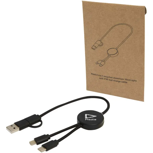 Citala 5-in-1 recycled plastic 30 cm data sync and 27W fast charge cable Solid black