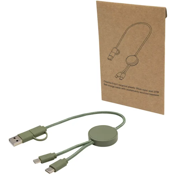 Citala 5-in-1 recycled plastic 30 cm data sync and 27W fast charge cable Heather green