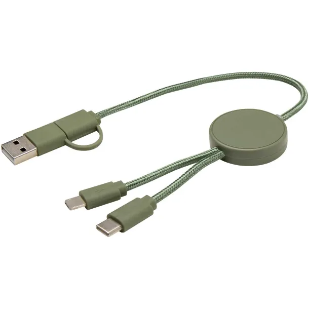 Citala 5-in-1 recycled plastic 30 cm data sync and 27W fast charge cable Heather green