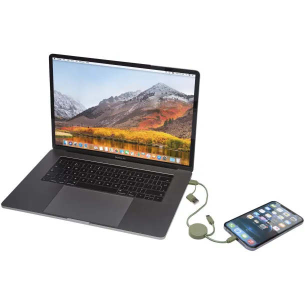 Citala 5-in-1 recycled plastic 30 cm data sync and 27W fast charge cable Heather green