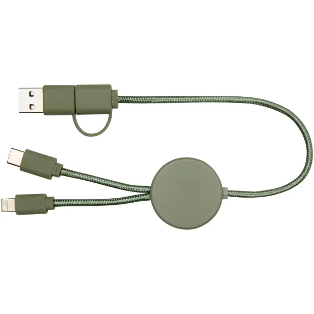 Citala 5-in-1 recycled plastic 30 cm data sync and 27W fast charge cable Heather green