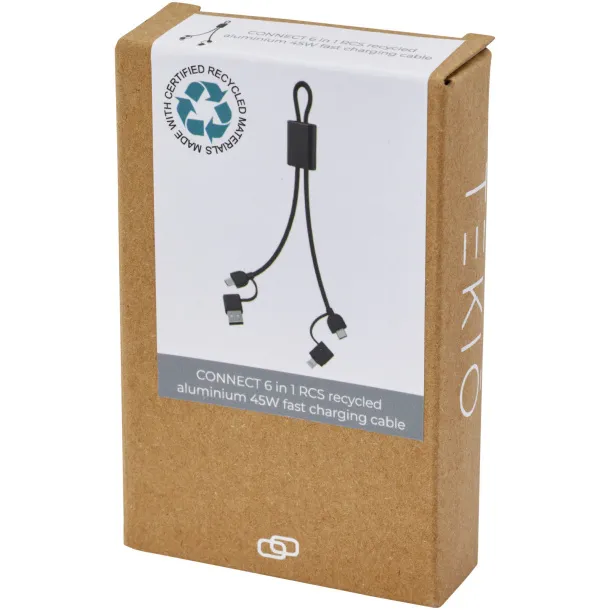 Connect 6-in-1 RCS recycled aluminium 45W quick charge & data transfer cable - Tekiō® Solid black