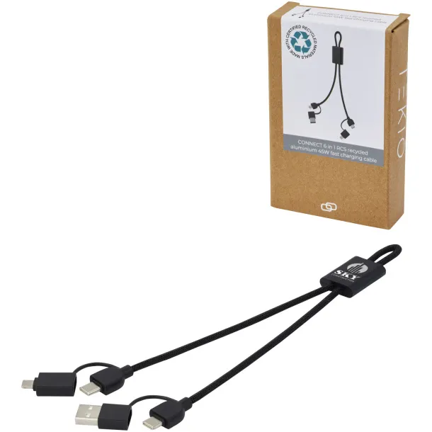 Connect 6-in-1 RCS recycled aluminium 45W quick charge & data transfer cable - Tekiō® Solid black