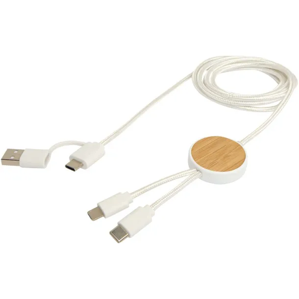Chechia 5-in-1 recycled plastic 150 cm data sync and 27W fast charge cable with bamboo details White