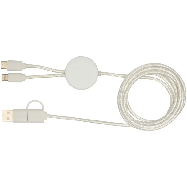 Chechia 5-in-1 recycled plastic 150 cm data sync and 27W fast charge cable with bamboo details White