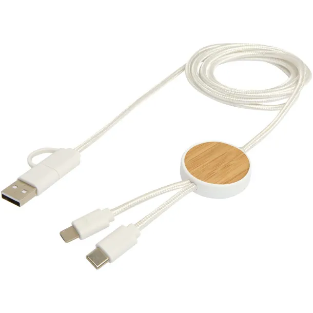 Chechia 5-in-1 recycled plastic 150 cm data sync and 27W fast charge cable with bamboo details White